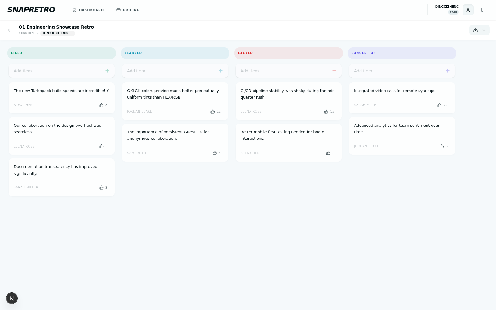 SnapRetro Facilitator Board View